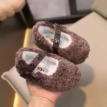 Детская мода для мальчиков, балетки, плюшевые, зимние, новые, мягкие, дышащие, в корейском стиле, с круглым носком, мокасины для девочек, 2023, новые, унисекс, универсальные 21 чёрный