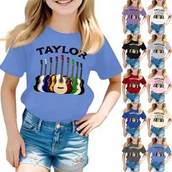 Детская мода для мальчиков и девочек, повседневный топ с короткими рукавами и принтом на воротнике 100 бежевый