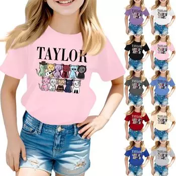 Детская мода для мальчиков и девочек, повседневный топ с короткими рукавами и принтом на воротнике 100 бежевый