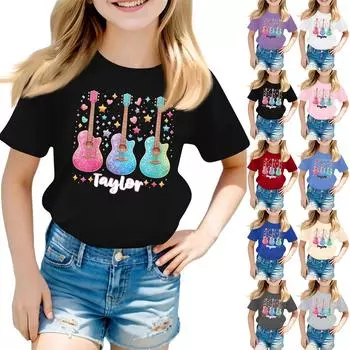 Детская мода для мальчиков и девочек, повседневный топ с короткими рукавами и принтом на воротнике 100 бежевый