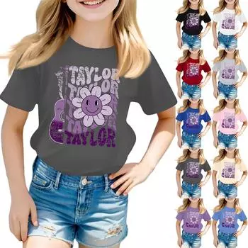 Детская мода для мальчиков и девочек, повседневный топ с короткими рукавами и принтом на воротнике 100 бежевый