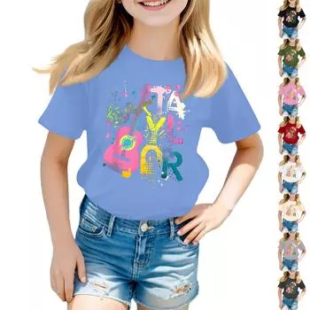 Детская мода для мальчиков и девочек, повседневный топ с короткими рукавами и принтом на воротнике 100 чёрный