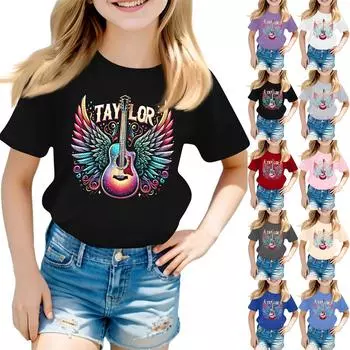 Детская мода для мальчиков и девочек, повседневный топ с короткими рукавами и принтом на воротнике 160