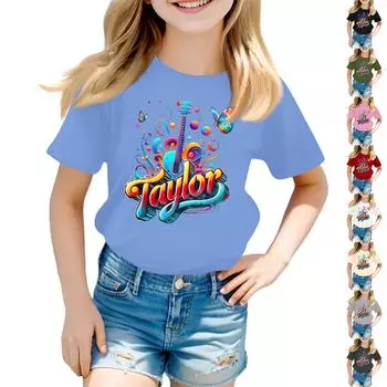 Детская мода для мальчиков и девочек, повседневный топ с короткими рукавами и принтом на воротнике 150 чёрный