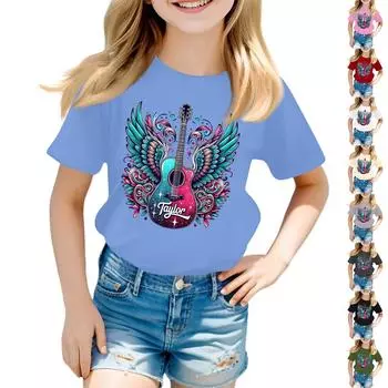 Детская мода для мальчиков и девочек, повседневный топ с короткими рукавами и принтом на воротнике 100 чёрный