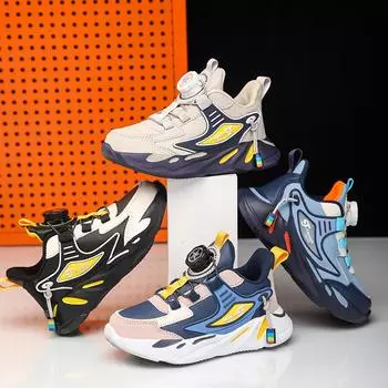 Детская мода, дышащая обувь на мягкой подошве, детские четырехсезонные спортивные туфли для бега с вращающимися пуговицами, удобные кроссовки для спортзала для мальчиков и девочек 27 синий