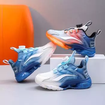 Детская мода, дышащая одинарная сетка, повседневные трендовые прогулочные детские студенческие кроссовки для бега, спортивная обувь для мальчиков и девочек, удобные спортивные кроссовки 29 чёрный/оранжевый