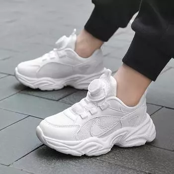 Детская мода, дышащая одинарная сетка, повседневные трендовые прогулочные детские студенческие кроссовки для бега, спортивная обувь для мальчиков и девочек, удобные спортивные кроссовки 27 белый