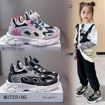 Детская мода дышащая повседневная обувь для детей, бег, спорт, студенты, девушки, трендовые удобные кроссовки для спортзала 26 чёрный