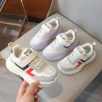 Детская мода Four Seasons Дышащая повседневная обувь для детей Бег Спорт Студенты Девочки Трендовые удобные кроссовки для спортзала 27 красный/чёрный