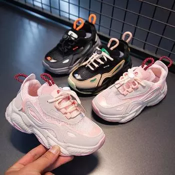 Детская мода Four Seasons Дышащая повседневная обувь для детей Бег Спорт Студенты Девочки Трендовые удобные кроссовки для спортзала 26 чёрный