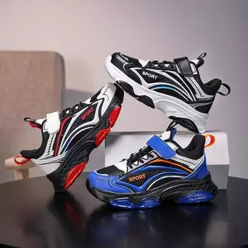 Детская мода Four Seasons Дышащая повседневная обувь для детей Бег Спорт Студенты Девочки Трендовые удобные кроссовки для спортзала 28 красный/чёрный