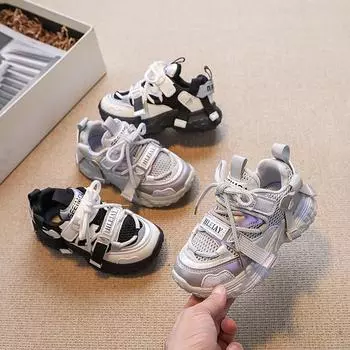 Детская мода Four Seasons Дышащая повседневная обувь для детей Бег Спорт Студенты Девочки Трендовые удобные кроссовки для спортзала 26 чёрный