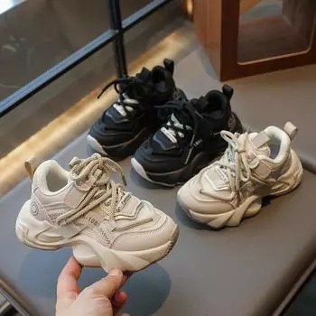 Детская мода Four Seasons Дышащая повседневная обувь для детей Бег Спорт Студенты Девочки Трендовые удобные кроссовки для спортзала 26 чёрный