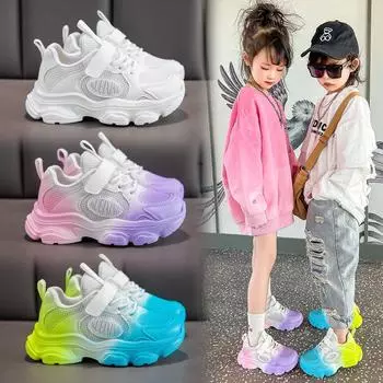 Детская мода Four Seasons Дышащая повседневная обувь для детей Бег Спорт Студенты Девочки Трендовые удобные кроссовки для спортзала 26 фиолетовый