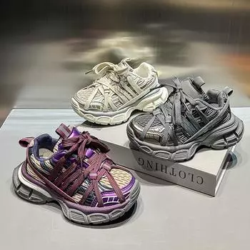 Детская мода Four Seasons Дышащая повседневная обувь для детей Бег Спорт Студенты Девочки Трендовые удобные кроссовки для спортзала 26 серый