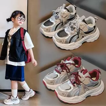 Детская мода Four Seasons Дышащая повседневная обувь для детей Бег Спорт Студенты Девочки Трендовые удобные кроссовки для спортзала 26 чёрный