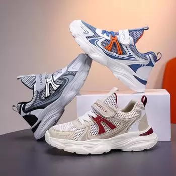 Детская мода Four Seasons Дышащая повседневная обувь для детей Бег Спорт Студенты Девочки Трендовые удобные кроссовки для спортзала 28 бежевый/красный