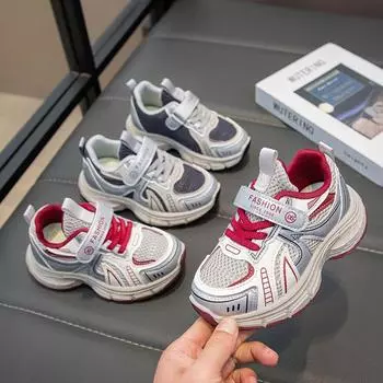 Детская мода Four Seasons Дышащая повседневная обувь для детей Бег Спорт Студенты Девочки Трендовые удобные кроссовки для спортзала 26 красный