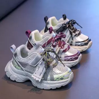 Детская мода Four Seasons Дышащая повседневная обувь для детей Бег Спорт Студенты Девочки Трендовые удобные кроссовки для спортзала 26 чёрный