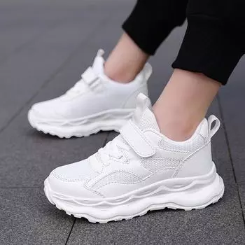 Детская мода Four Seasons Дышащая повседневная обувь для детей Бег Спорт Студенты Девочки Трендовые удобные кроссовки для спортзала 28 белый