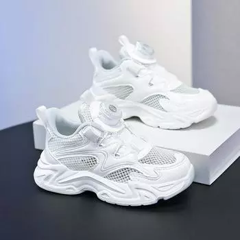 Детская мода Four Seasons Дышащая повседневная обувь для детей Бег Спорт Студенты Девочки Трендовые удобные кроссовки для спортзала 27 белый