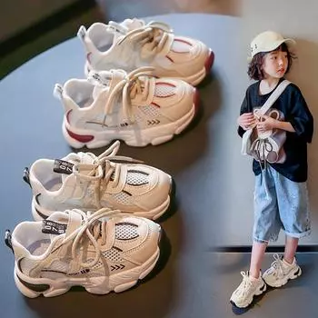 Детская мода Four Seasons Дышащая повседневная обувь для детей Бег Спорт Студенты Девочки Трендовые удобные кроссовки для спортзала 26 чёрный