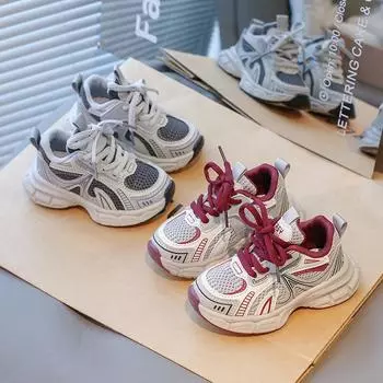 Детская мода Four Seasons Дышащая повседневная обувь для детей Бег Спорт Студенты Девочки Трендовые удобные кроссовки для спортзала 26 серый