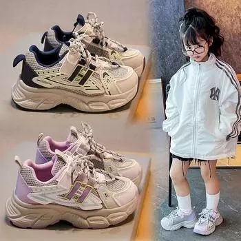 Детская мода Four Seasons Дышащая повседневная обувь для детей Бег Спорт Студенты Девочки Трендовые удобные кроссовки для спортзала 26 чёрный