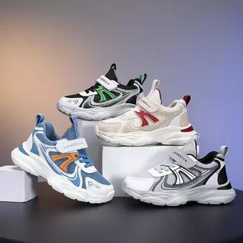 Детская мода Four Seasons Дышащая повседневная обувь для детей Бег Спорт Студенты Девочки Трендовые удобные кроссовки для спортзала 28 красный/бежевый