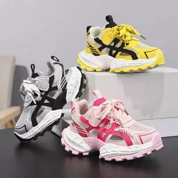 Детская мода Four Seasons Дышащая повседневная обувь для детей Бег Спорт Студенты Девочки Трендовые удобные кроссовки для спортзала 26 жёлтый