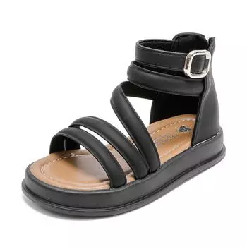 Детская мода GLADIATOR Shoes 2024 Новые летние универсальные мягкие дышащие простые сандалии для девочек PU детская обувь мягкий корейский стиль 26 чёрный