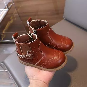 Детская мода Короткие ботинки Ботинки из кожи в британском стиле для мальчиков Модные ботинки на мягкой подошве для девочек 21 коричневый