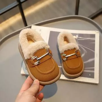 Детская мода, кожаные туфли для девочек, универсальные, теплые, хлопковые, для детей, повседневные туфли для мальчиков, простые, однотонные, на платформе, без застежек, для мальчиков 23 зелёный