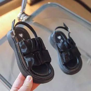 Детская мода кружева для девочек с открытым носком повседневные сандалии на липучке 2024 года лето новые милые детские сандалии принцессы нескользящие для вечеринки свадьбы 26 бежевый