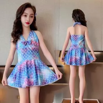 Детская мода Купальники Русалка Подростковое платье для плавания с открытой спиной и лямкой для девочек Летний пляжный купальный костюм Цельный купальный костюм с горячими источниками для детей M