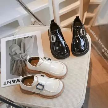 Детская мода, маленькие кожаные туфли с широкой головкой, весенне-осенние новые повседневные одинарные туфли в корейском стиле для мальчиков и девочек в студенческом стиле 26 белый
