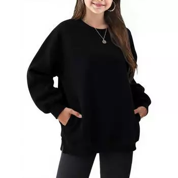 Детская мода Однотонный пуловер Повседневный с круглым вырезом Детская стильная толстовка с капюшоном среднего размера 110