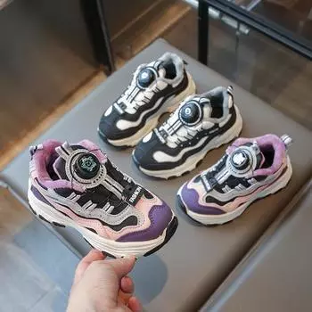 Детская мода осень и зима дышащая повседневная обувь дети бег спорт студенты мальчики и девочки трендовые удобные кроссовки для спортзала 27 чёрный