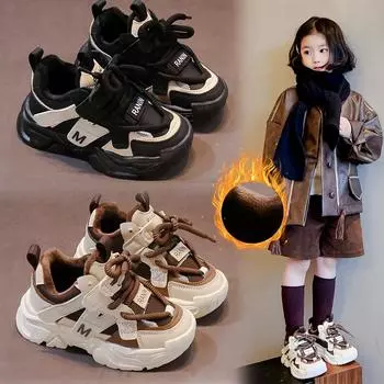 Детская мода осень и зима дышащая повседневная обувь дети бег спорт студенты мальчики и девочки трендовые удобные кроссовки для спортзала 26 чёрный