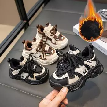 Детская мода осень и зима дышащая повседневная обувь для детей бег спорт студенты девочки трендовые удобные кроссовки для спортзала 26 чёрный