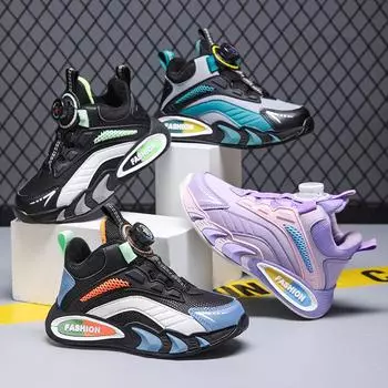 Детская мода осень и зима дышащая повседневная обувь для детей бег спорт студенты девочки трендовые удобные кроссовки для спортзала 29 чёрный/зелёный