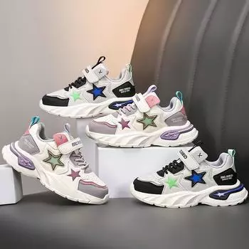 Детская мода осень и зима дышащая повседневная обувь дети бег спорт студенты девочки тренд удобные кроссовки для спортзала 28 серый/чёрный