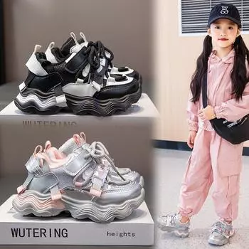 Детская мода осень и зима дышащая повседневная обувь дети бег спорт студенты мальчики и девочки трендовые удобные кроссовки для спортзала 26 чёрный