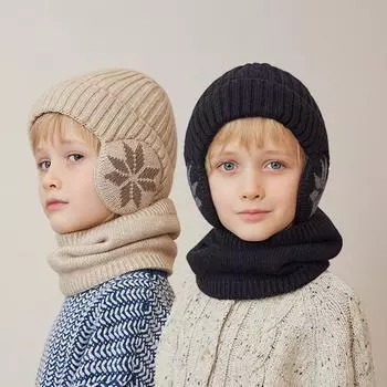 Детская мода осень-зима теплая вязаная шерстяная шапка и шарф комплект для мальчиков комплект из 2 предметов шапка-ушанка и шейный платок темно-серого