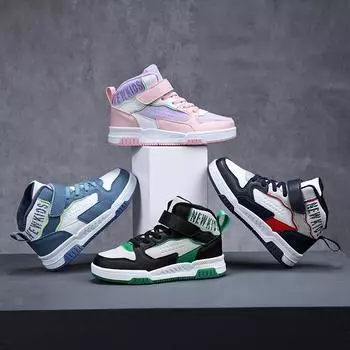 Детская мода, осенне-зимняя дышащая обувь для скейтбординга с высоким верхом, детские студенческие трендовые спортивные кроссовки для бега для мальчиков и девочек, удобные спортивные кроссовки 28 красный/темно-синий