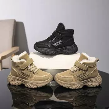 Детская мода, осенне-зимняя дышащая обувь для скейтбординга с высоким верхом, детские студенческие трендовые спортивные кроссовки для бега для мальчиков и девочек, удобные спортивные кроссовки 26 чёрный