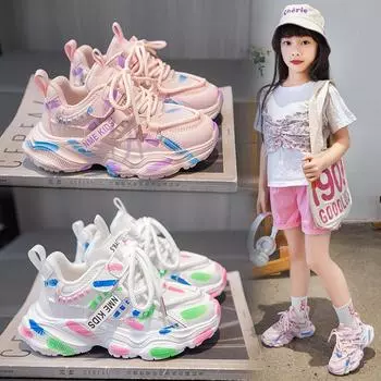 Детская мода, повседневная дышащая обувь, трендовые детские кроссовки на мягкой подошве для бега, спортивные студенты, удобные кроссовки на мягкой подошве для мальчиков и девочек 26 синий/белый