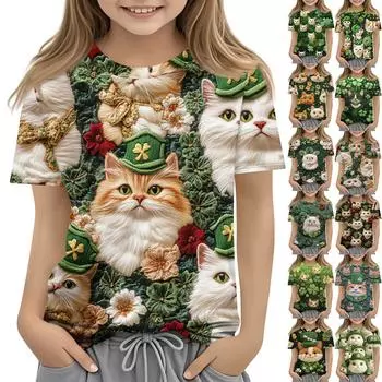 Детская мода повседневная с короткими рукавами St. Футболка с круглым вырезом и принтом Патрика 120