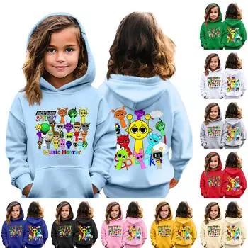 Детская мода повседневная верхняя часть с принтом музыкальной игры пуловер свитшот 140 чёрный